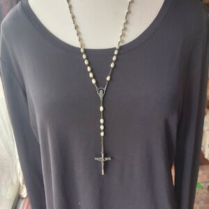 Elegant Beaded Necklace with Cross Pendant